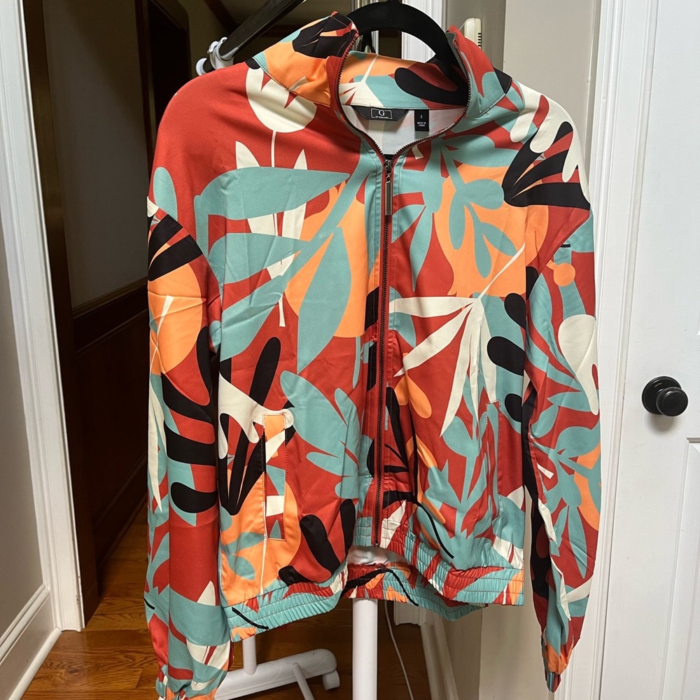 Red and Orange Blazer with Bold Geometric Design